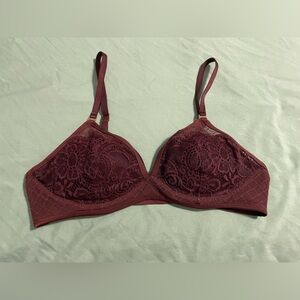 Aerie Burgundy Lace Wireless Bra with Adjustable Straps